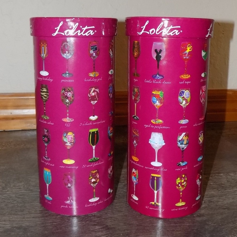 Lolita Wine Glass Set Red New Santa Party Mistletoe Classic Painted